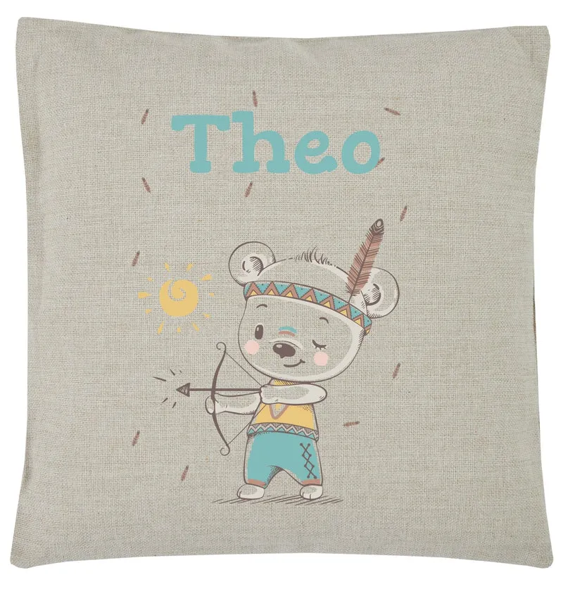 Wolimbo WSD Kissen mit Namen natur 40x40cm Indianer Motiv - Leinen-Optik