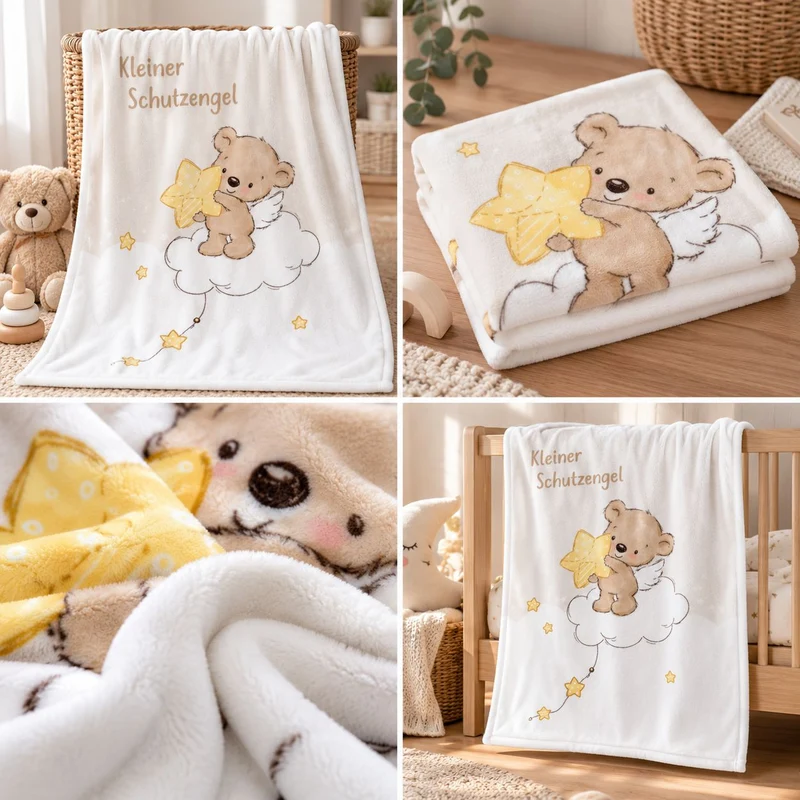 Babydecke mit Namen bestickt Kleiner Schutzengel 75x100cm