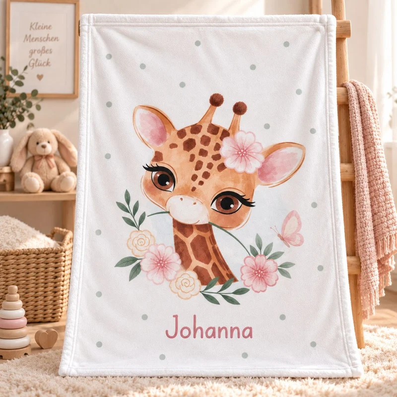 Giraffe Babydecke mit Namen bestickt 75x100cm