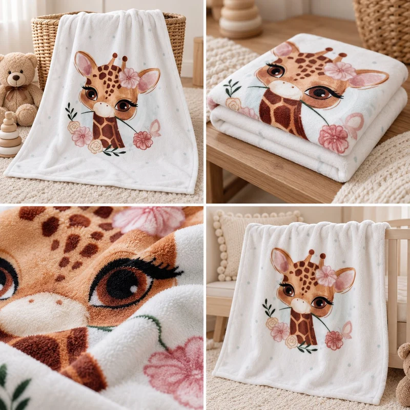 Giraffe Babydecke mit Namen bestickt 75x100cm
