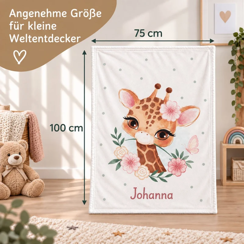 Giraffe Babydecke mit Namen bestickt 75x100cm