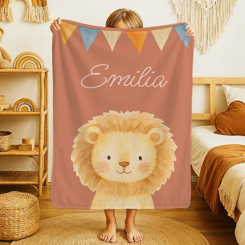 Personalisierte Kinderdecke - 1 Tier und Kindername