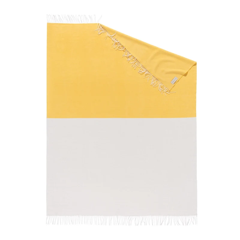 Wolldecke aus Cashmere und Merino "Color-Blocks Yellow-Light Grey"