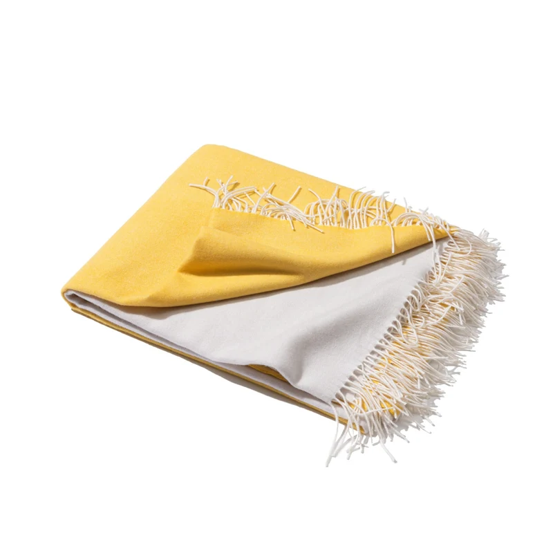 Wolldecke aus Cashmere und Merino "Color-Blocks Yellow-Light Grey"