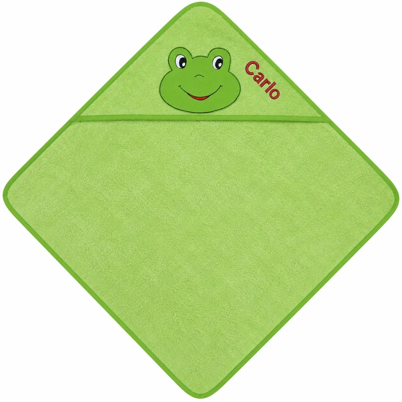 Frosch Kopf Kapuzenhandtuch mit Namen bestickt grün