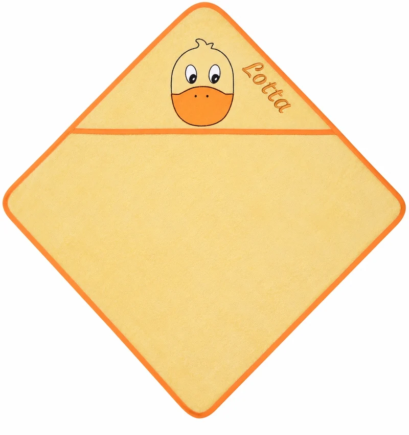 Kapuzenhandtuch mit Namen und Gesicht ENTE gelb-orange