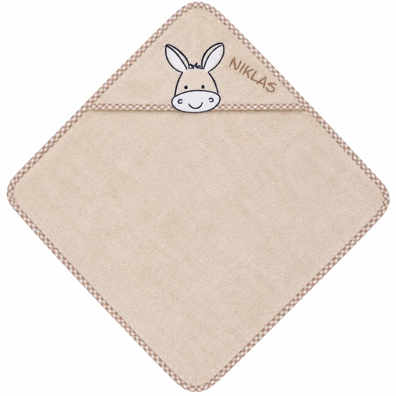 Kapuzenhandtuch mit Namen bestickt Esel Gesicht beige