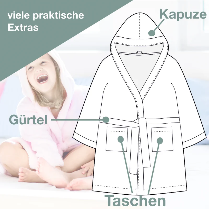 Kinderbademantel mit Namen und Motiv Lamas altrosa