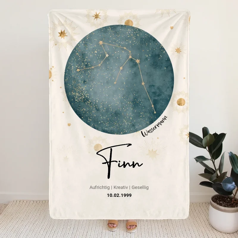 Personalisierte Sternzeichen Decke mit Name und Datum
