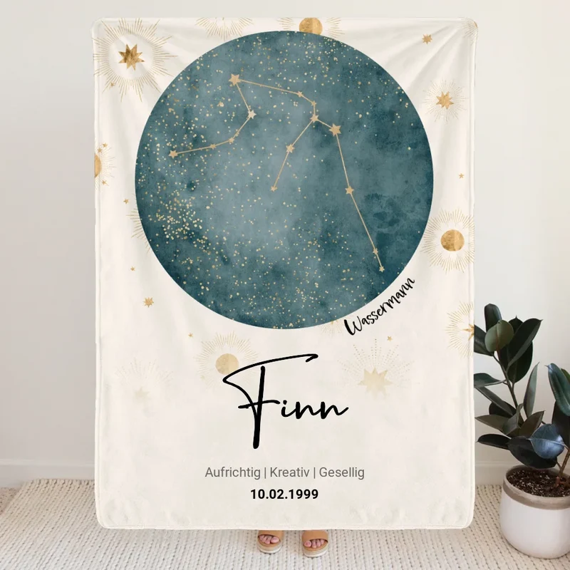 Personalisierte Sternzeichen Decke mit Name und Datum