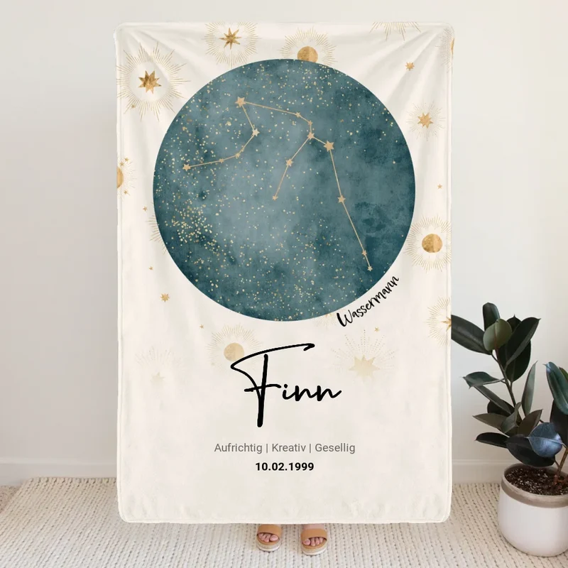 Personalisierte Sternzeichen Decke mit Name und Datum