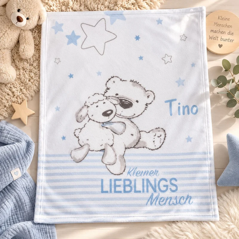 Hellblau Kleiner Lieblingsmensch Babydecke mit Namen bestickt 75x100cm