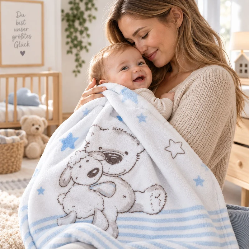 Hellblau Kleiner Lieblingsmensch Babydecke mit Namen bestickt 75x100cm