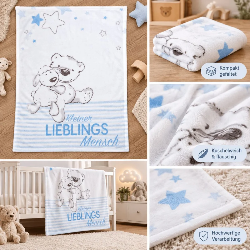 Hellblau Kleiner Lieblingsmensch Babydecke mit Namen bestickt 75x100cm