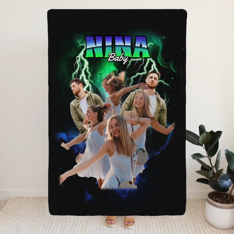Personalisierte Decke - 90s Vintage Bootleg Style mit 1-6 Bildern