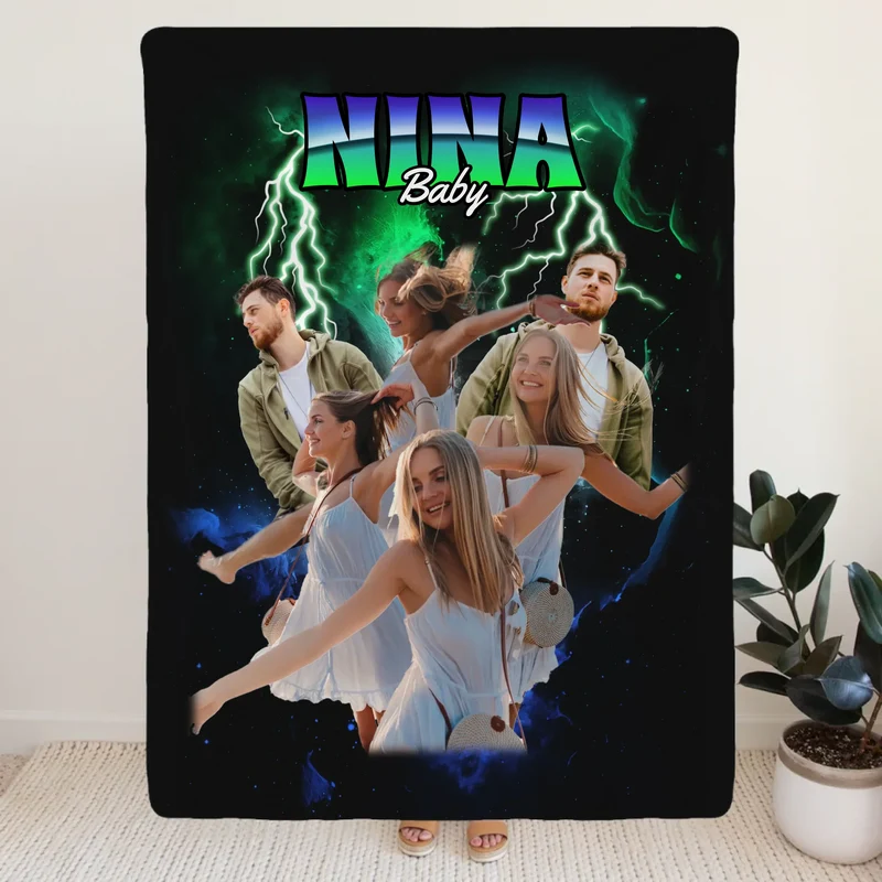 Personalisierte Decke - 90s Vintage Bootleg Style mit 1-6 Bildern