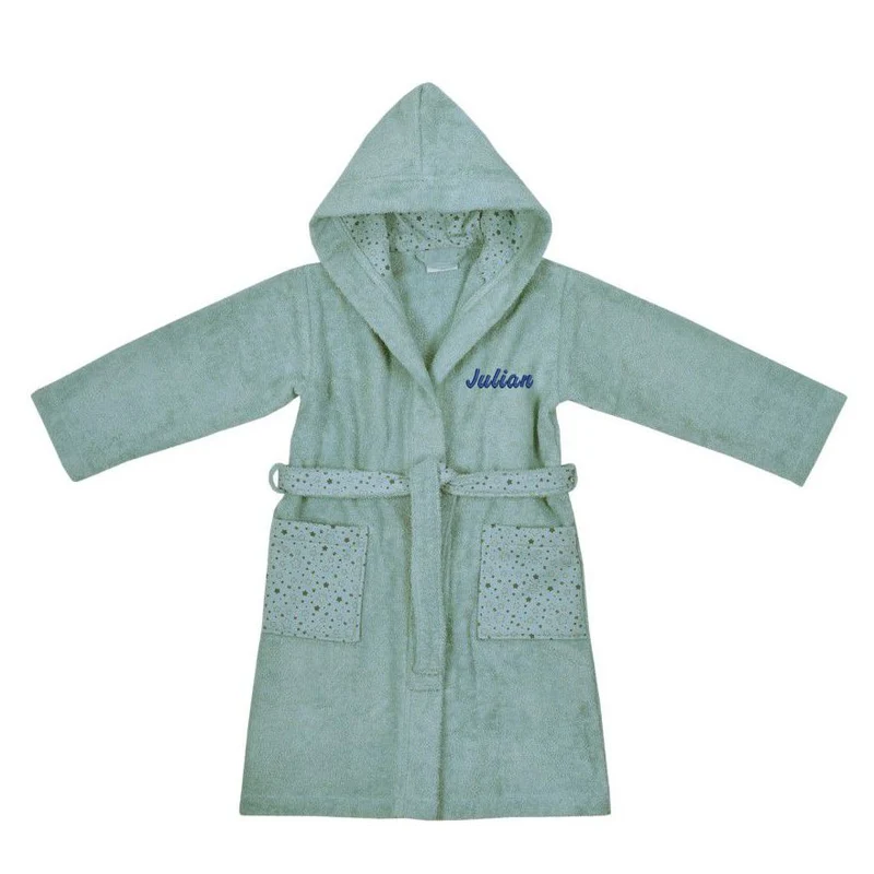 Kinderbademantel mit Namen und Motiv Sternchen mint