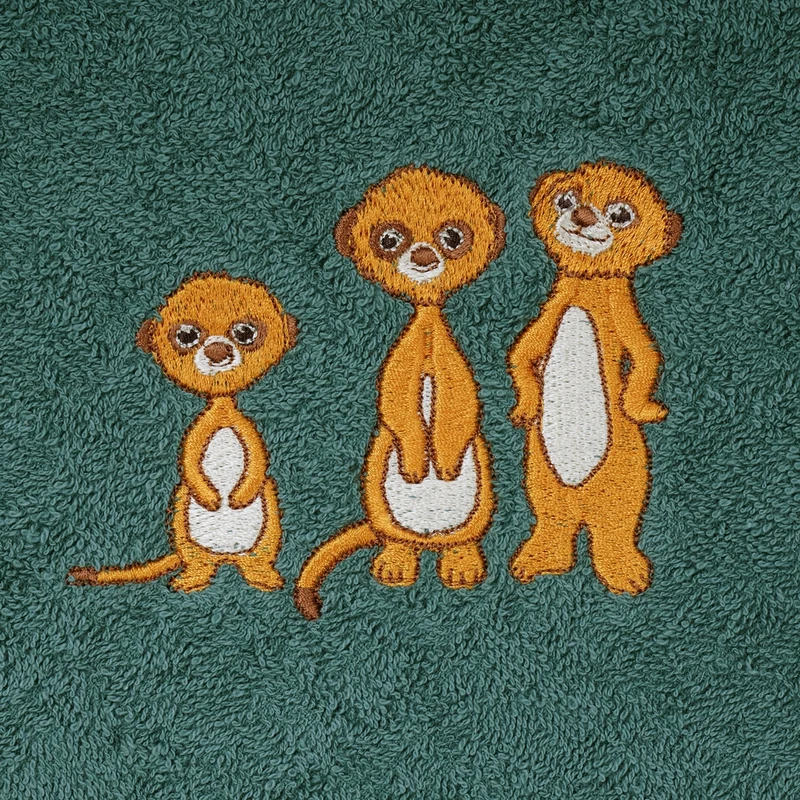 Kapuzenhandtuch mit Namen grün Erdmännchen Motiv