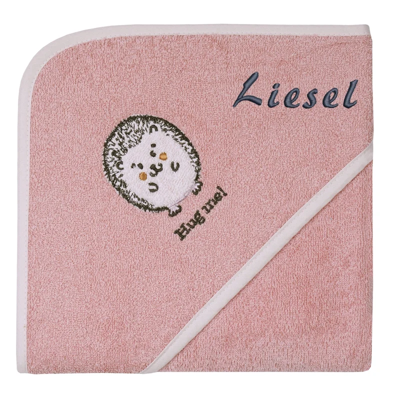 Igel rosa Kapuzenhandtuch mit Namen Bio-Baumwolle