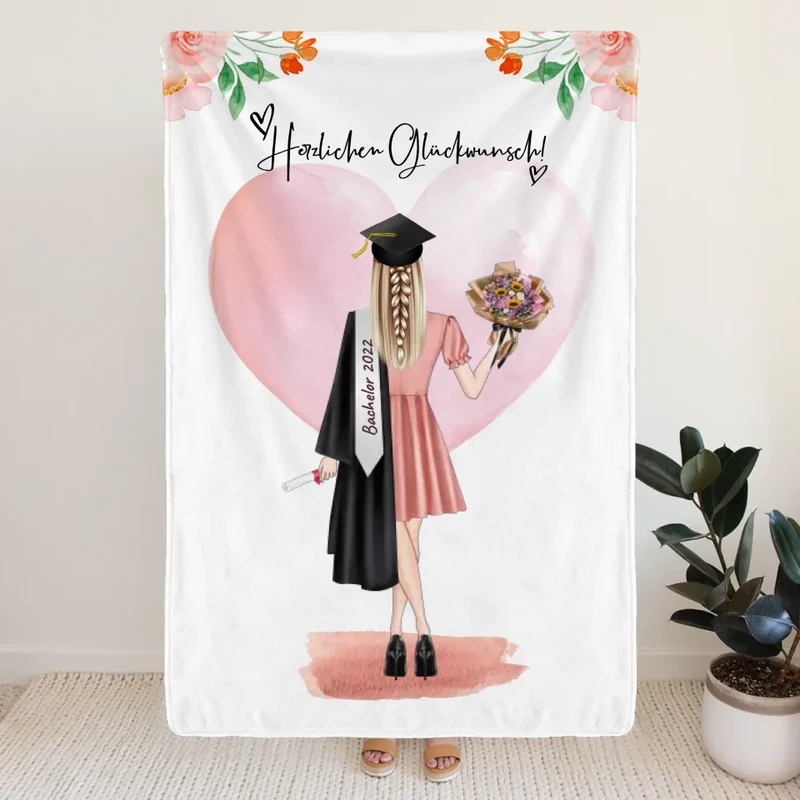 Personalisierte Decke - Bachelor/Master/Abi/Schulabschluss Geschenk (1 Frau)