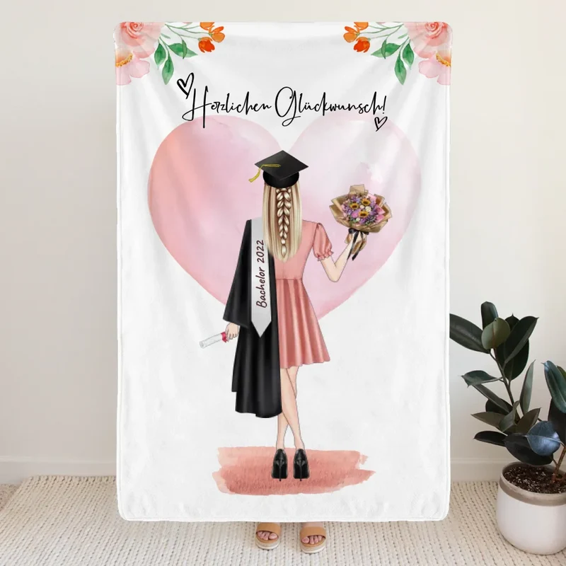 Personalisierte Decke - Bachelor/Master/Abi/Schulabschluss Geschenk (1 Frau)