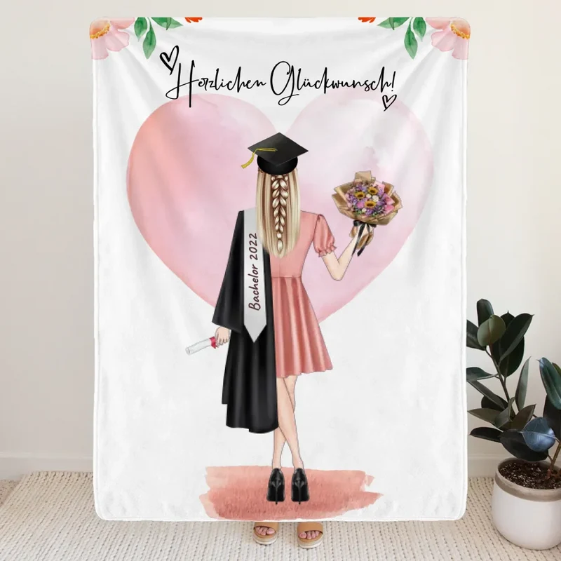 Personalisierte Decke - Bachelor/Master/Abi/Schulabschluss Geschenk (1 Frau)