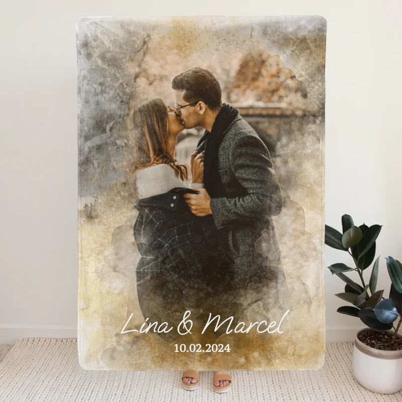 Personalisierte Decke mit deinem Bild im Wasserfarben Stil