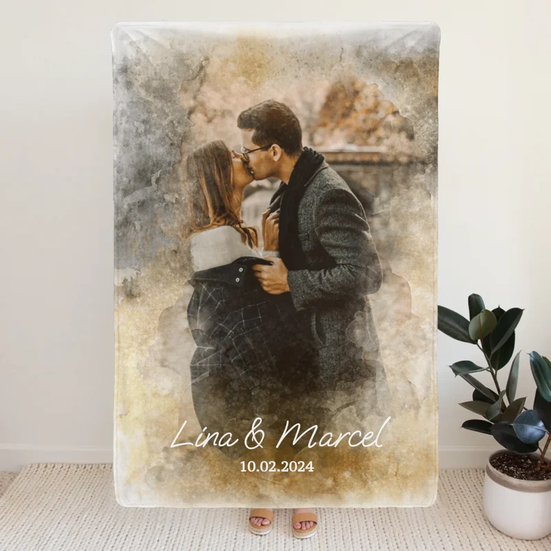 Personalisierte Decke mit deinem Bild im Wasserfarben Stil