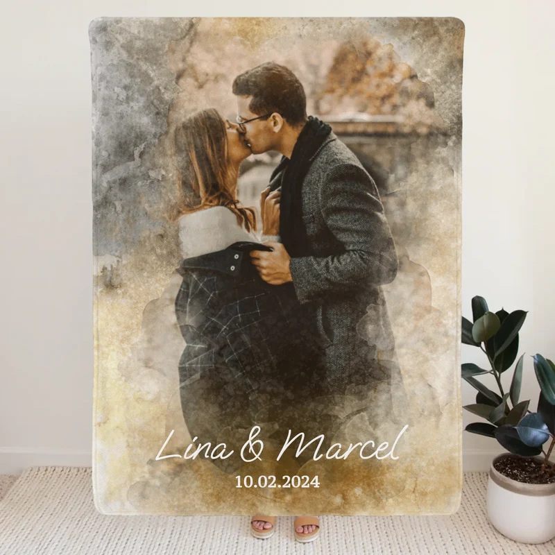 Personalisierte Decke mit deinem Bild im Wasserfarben Stil