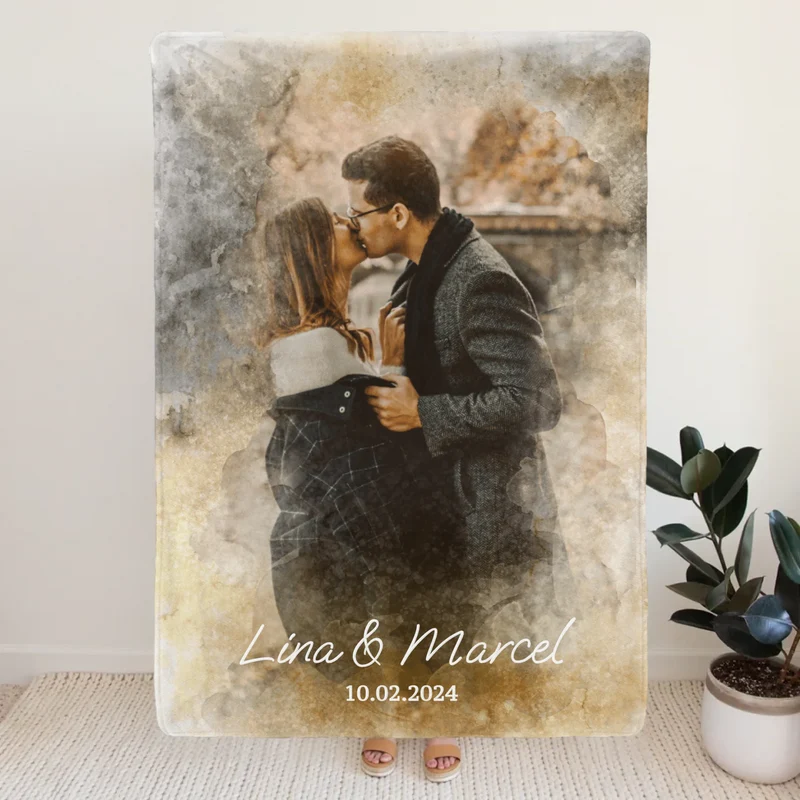 Personalisierte Decke mit deinem Bild im Wasserfarben Stil