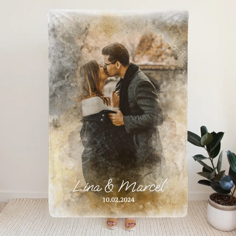 Personalisierte Decke mit deinem Bild im Wasserfarben Stil