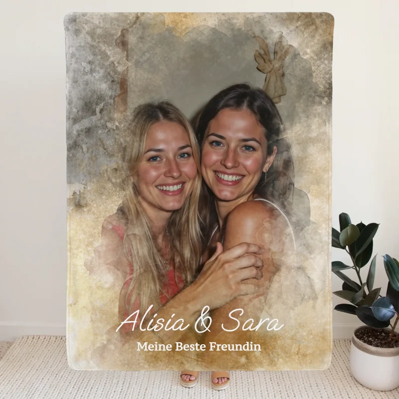 Personalisierte Decke mit deinem Bild im Wasserfarben Stil - Beste Freundin(nen)