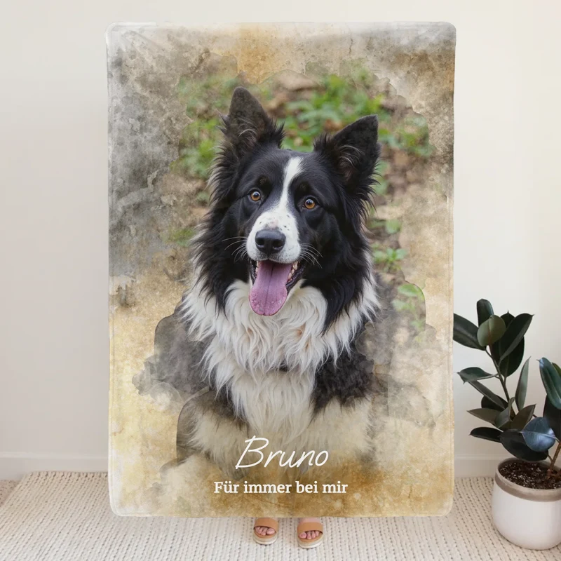 Personalisierte Decke mit deinem Bild im Wasserfarben Stil - Hund