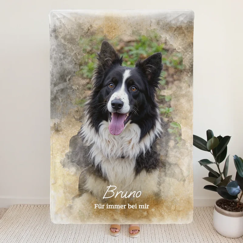 Personalisierte Decke mit deinem Bild im Wasserfarben Stil - Hund