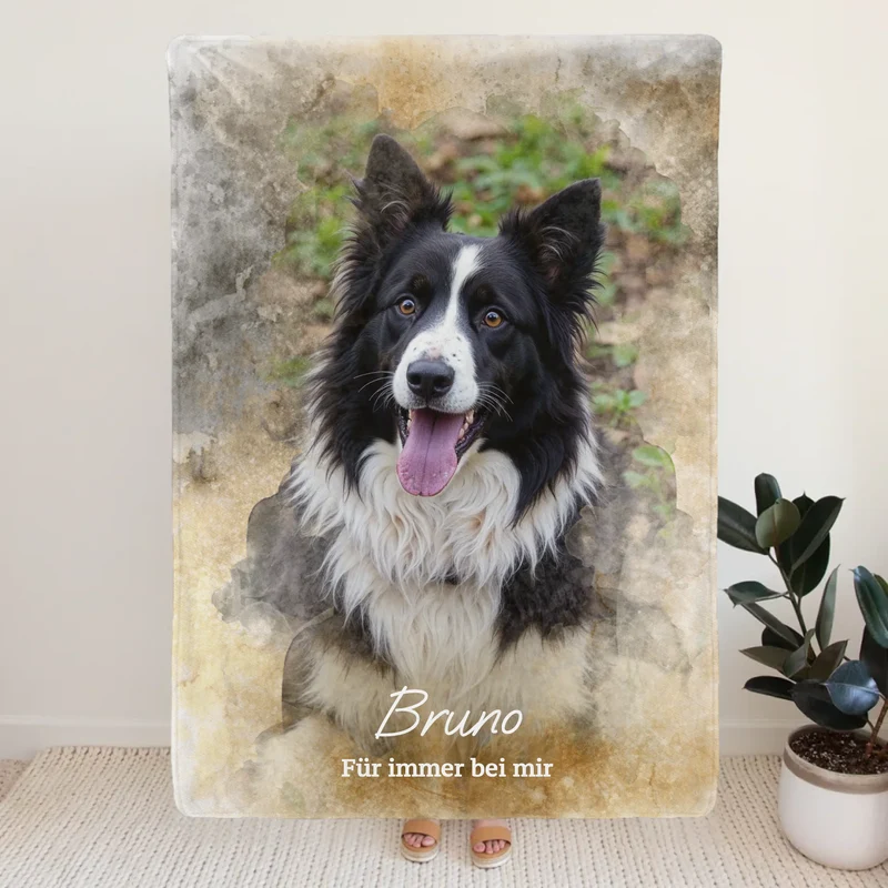 Personalisierte Decke mit deinem Bild im Wasserfarben Stil - Hund