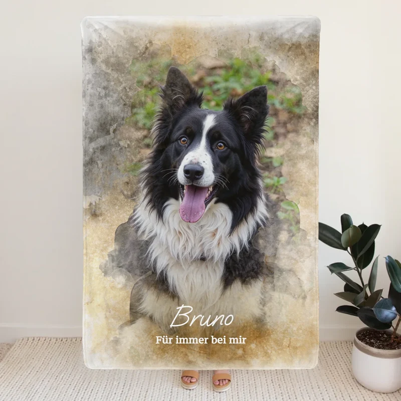 Personalisierte Decke mit deinem Bild im Wasserfarben Stil - Hund