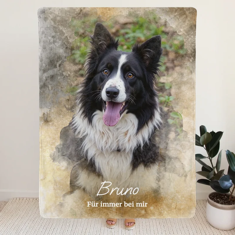Personalisierte Decke mit deinem Bild im Wasserfarben Stil - Hund