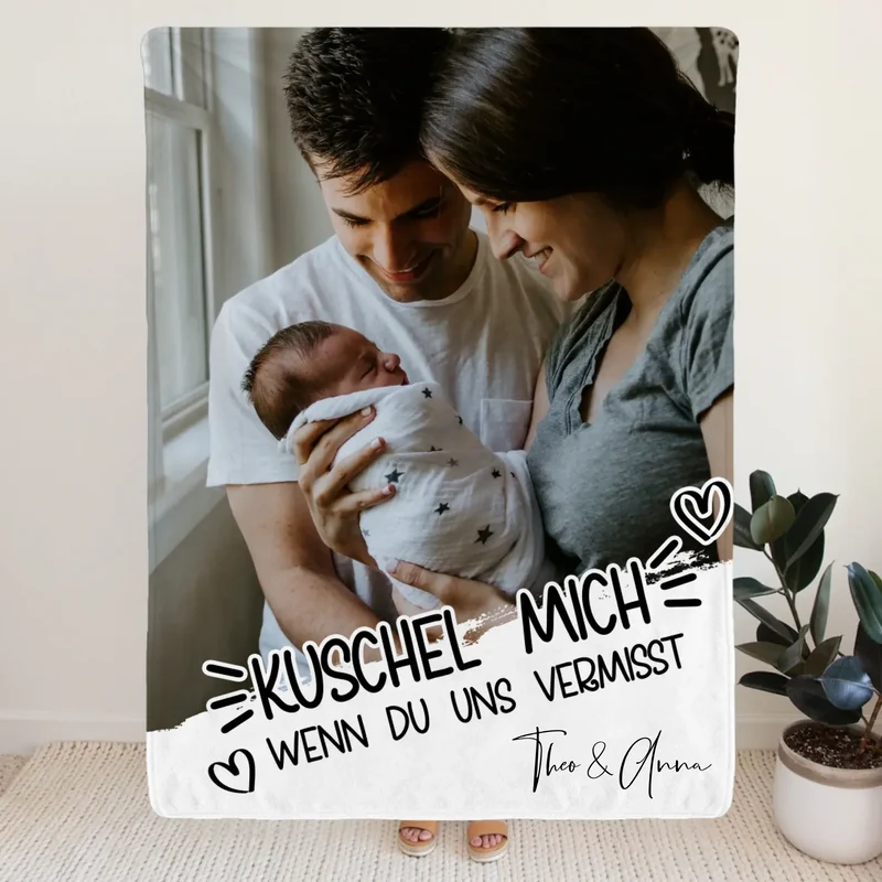 Personalisierte Decke - Kuschel mich, wenn du mich/uns vermisst - Familien Decke