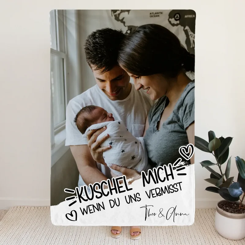 Personalisierte Decke - Kuschel mich, wenn du mich/uns vermisst - Familien Decke