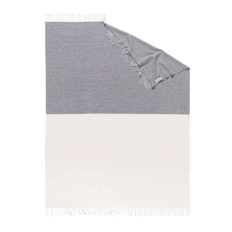 Wolldecke aus Cashmere und Merino "Color-Blocks Grey-White"