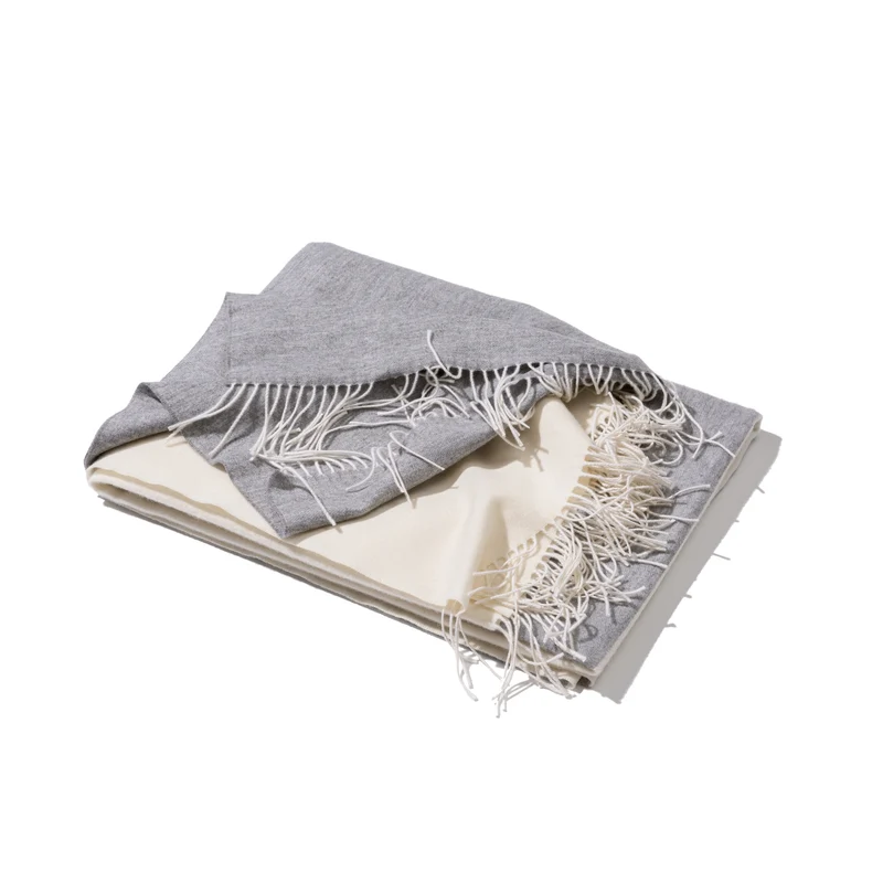 Wolldecke aus Cashmere und Merino "Color-Blocks Grey-White"