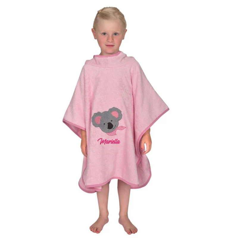 BIO Kinder Badeponcho mit Namen Koala Motiv rosa