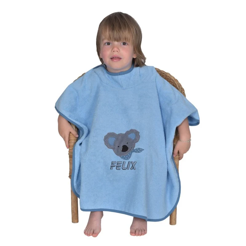BIO Kinder Badeponcho mit Namen Koala Motiv blau