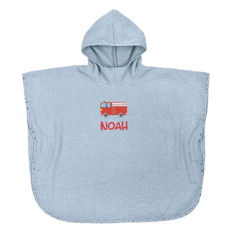 BIO Badeponcho DELUXE mit Namen bestickt stahlblau Wal Motiv