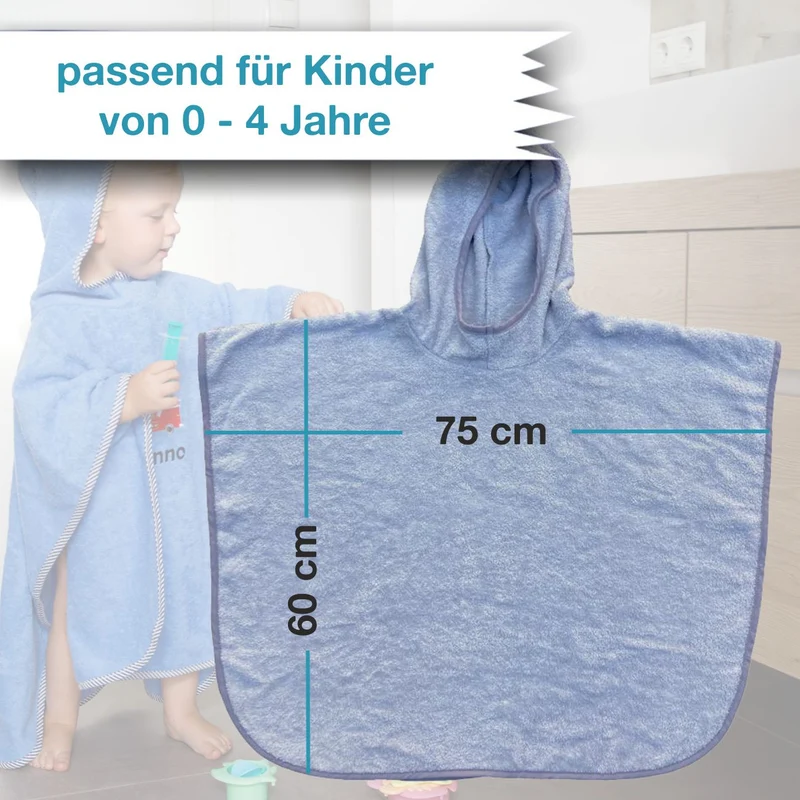 BIO Badeponcho DELUXE mit Namen bestickt stahlblau Wal Motiv