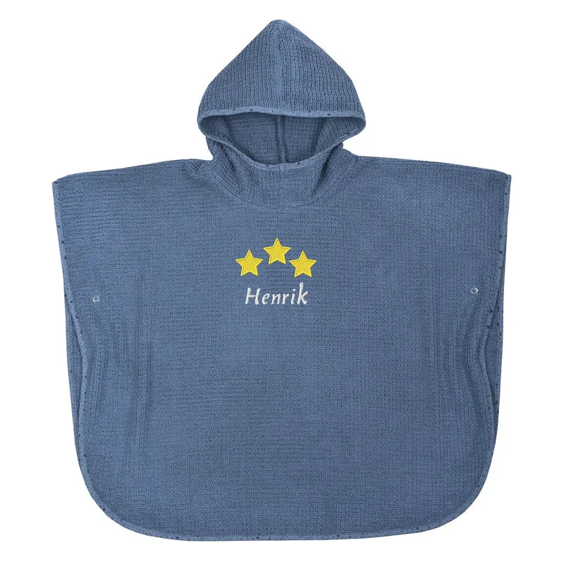 BIO Badeponcho DELUXE mit Namen bestickt dunkelblau Sterne