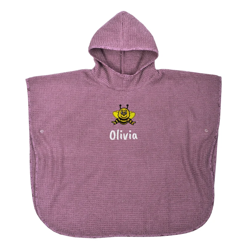 BIO Badeponcho DELUXE mit Namen bestickt mauve Lamas