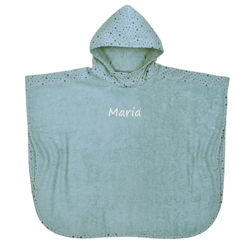 Kinder DUO Badeponcho mit Sterne Motiv und Namen eisblau