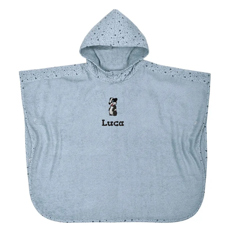 Kinder DUO Badeponcho mit WAL Motiv und Namen stahlblau