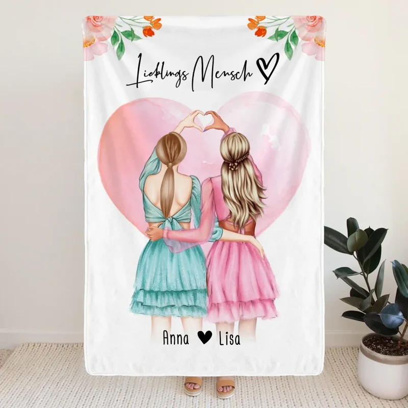 Personalisierte Decke Beste Freundin (2 Freundinnen) - Herz mit Händen